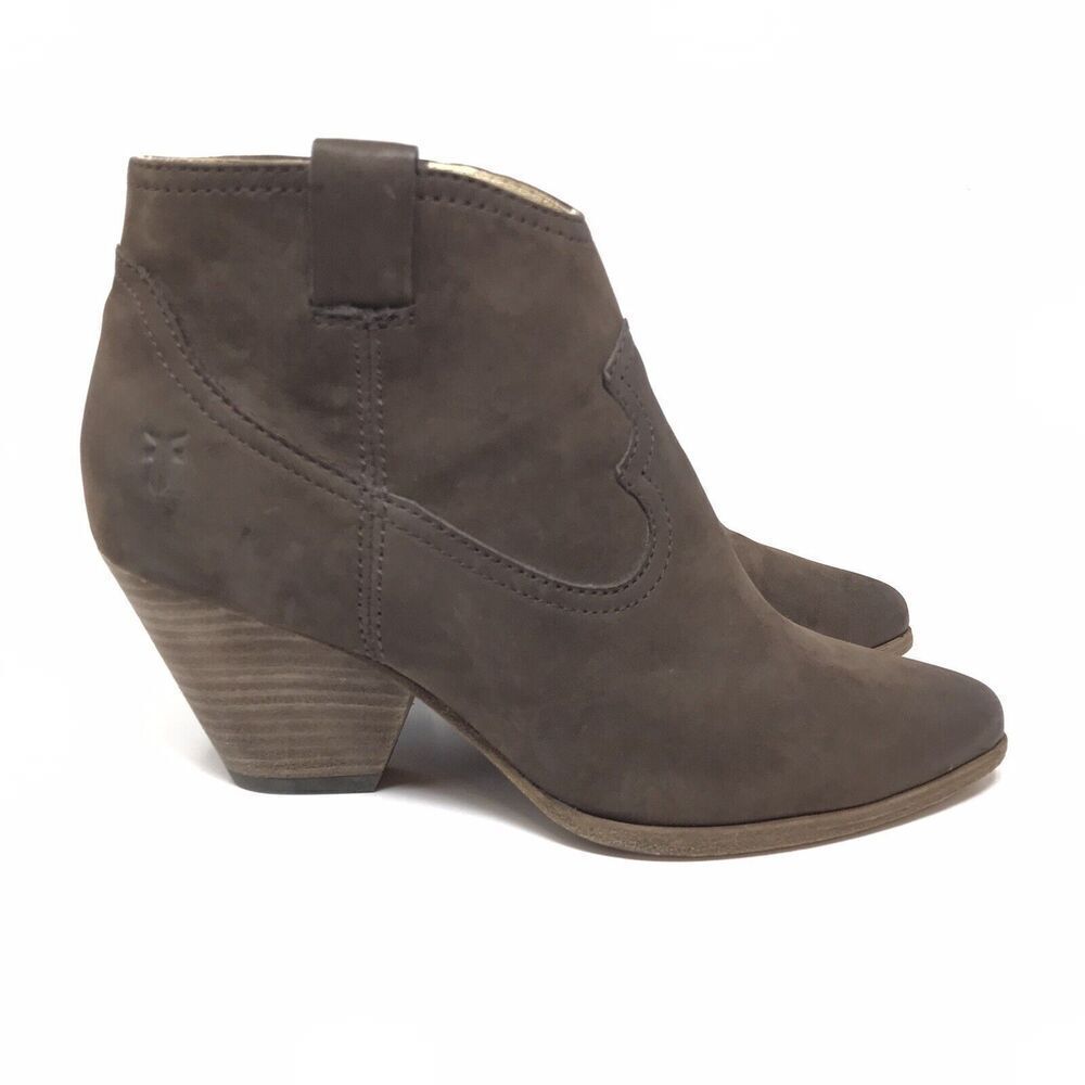 Frye Reina Ankle Bootie Western Cowgirl Boot Brown Nubuck Leather Women Size 6.5